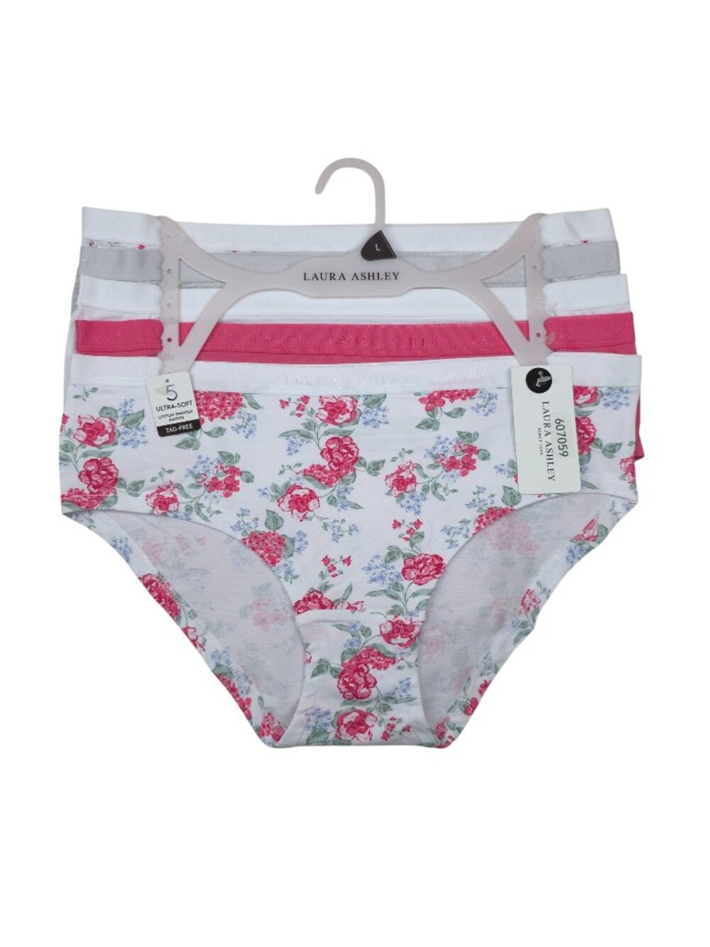 Laura Ashley Womens 5-Pack Ultra-Soft Panties Large Cotton Spandex Tag-Free Pink